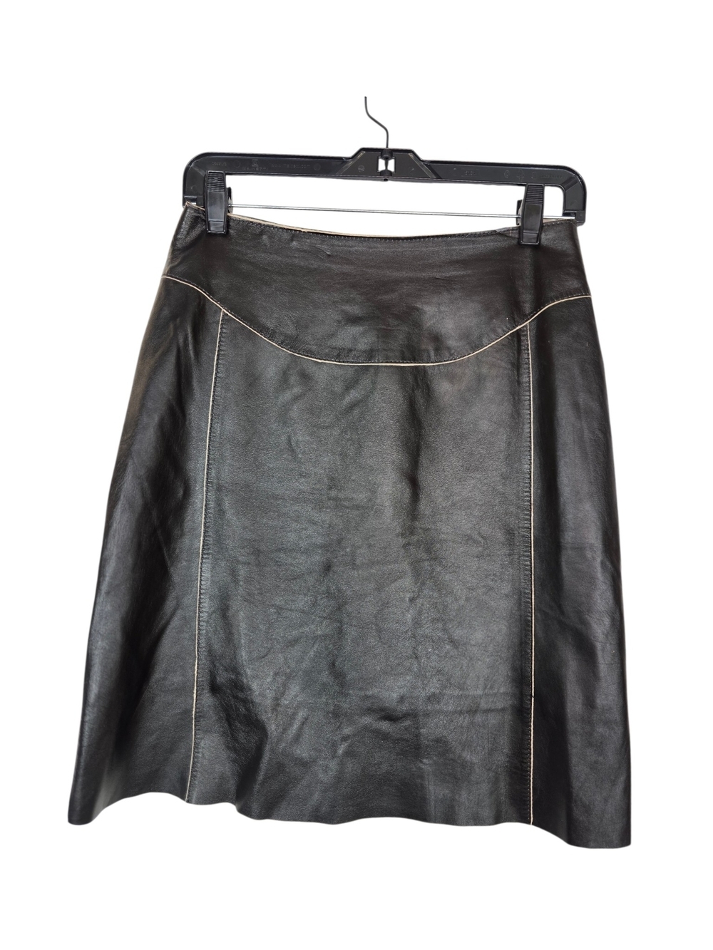 Bod & Christensen Genuine Leather A-Line Skirt with Contrast Topstitching Brown